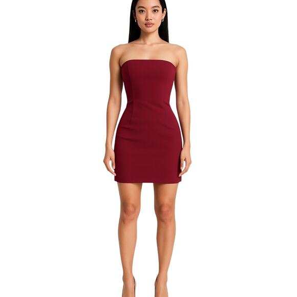 Express Strapless Bodycon  Above the Knee Dress Burgundy Red 5/6 - Picture 1 of 8